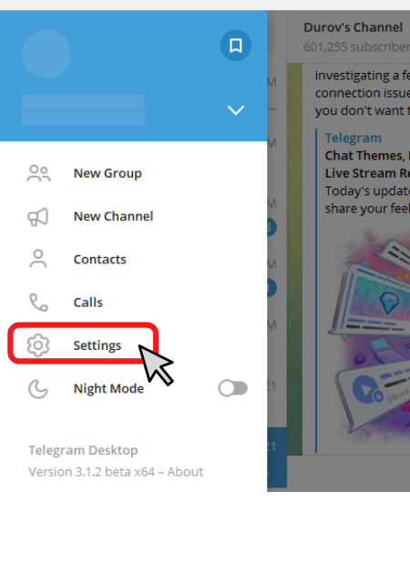 Delete telegram account on Telegram Desktop