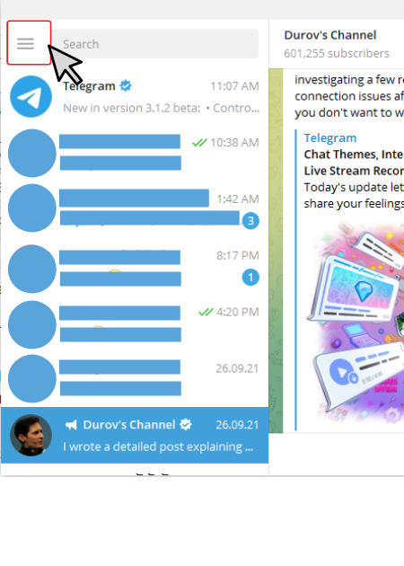 Delete telegram account on Telegram Desktop