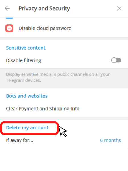 Telegram account self destruct 