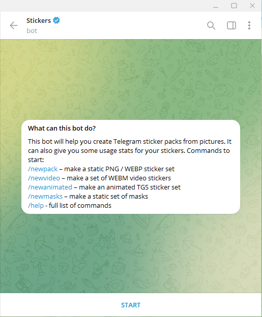Telegram sticker bot homepage